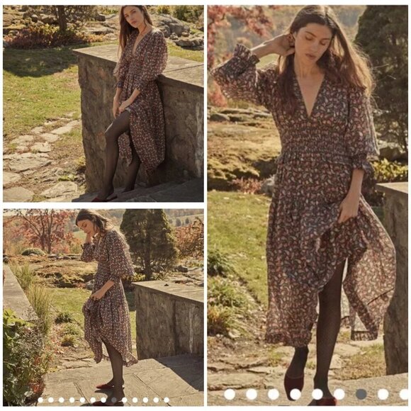 💕DOEN💕 Cecily Dress ~ 100% Ramie Teal Canterbury Paisley Print XL NWOT - Picture 8 of 16